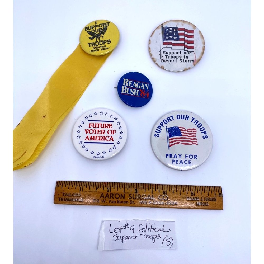 Pin-Backs lot of 5 Desert Storm Troops Regan Bush